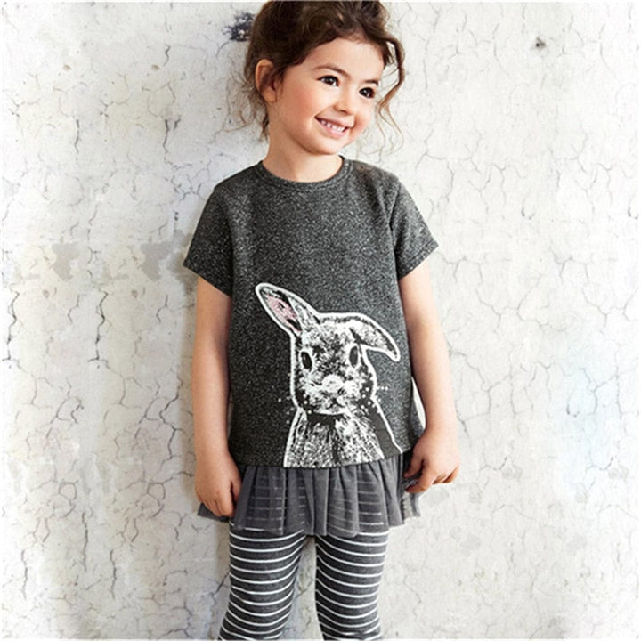 Summer Cute Girls Clothing Sets Cotton Rabbit Print Cotton Tops + Leggings BENNYS 