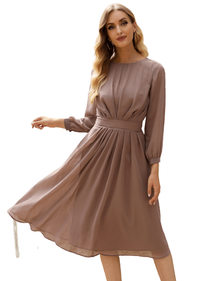 Summer Fashion Women Brown Chiffon Dress BENNYS 