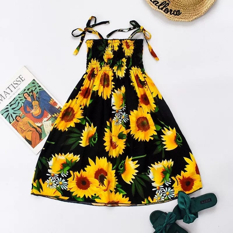 Summer Girls Floral Dress Sling Ruffles Bohemian Beach Princess Dresses BENNYS 