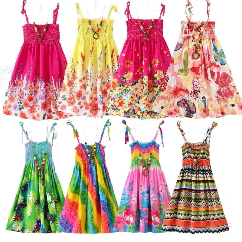 Summer Girls Floral Dress Sling Ruffles Bohemian Beach Princess Dresses BENNYS 
