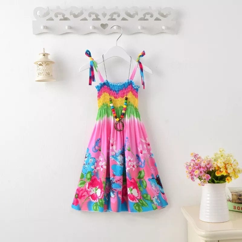 Summer Girls Floral Dress Sling Ruffles Bohemian Beach Princess Dresses BENNYS 