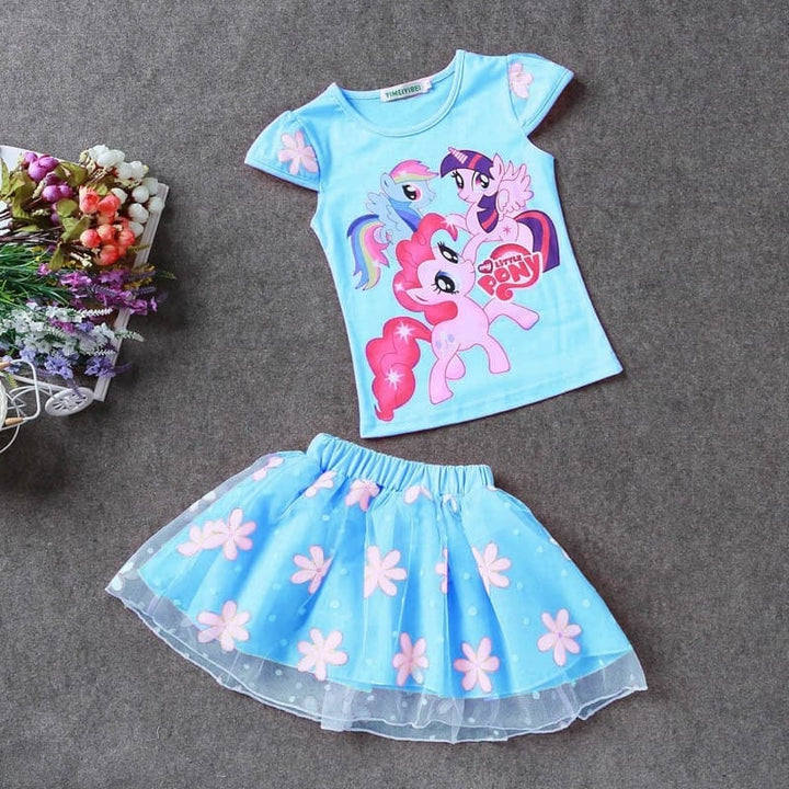 Summer Kids Girls Clothes Little Pony T-Shirt+Tutu Skirt 2pcs Clothing Sets BENNYS 