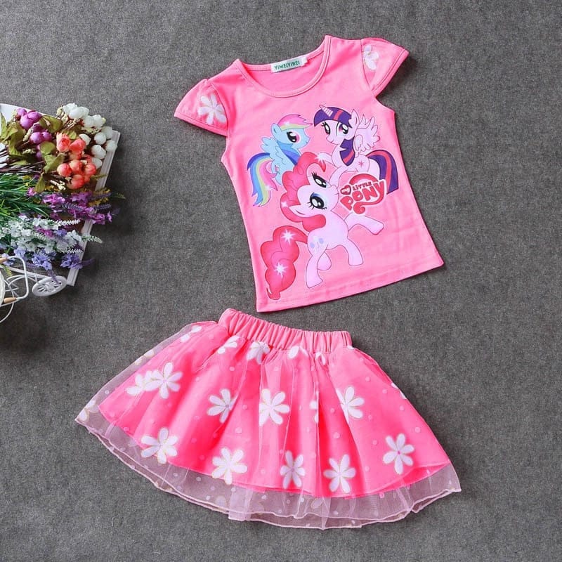 Summer Kids Girls Clothes Little Pony T-Shirt+Tutu Skirt 2pcs Clothing Sets BENNYS 