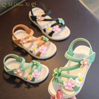 Summer Little Girls Sandals  2021 New Flower Simple Cute Pink Green Children Sandals Toddler Baby Soft Casual School Girl Shoes BENNYS 