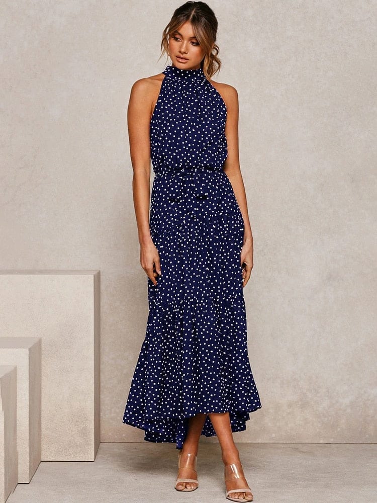 Navy polka 2024 dot maxi dress