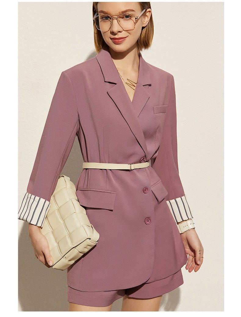 Summer Office Lady Solid Patchwork Women Suit BENNYS 
