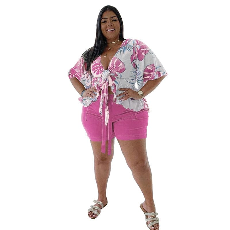 Plus Size Womens Printed Two Piece Outfit Set Summer Clothes With