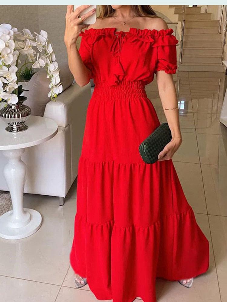 Summer Solid Boho Dress Women Fashion Elegant Beach Party Dress BENNYS 