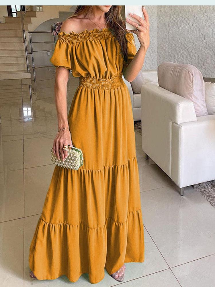 Summer Solid Boho Dress Women Fashion Elegant Beach Party Dress BENNYS 