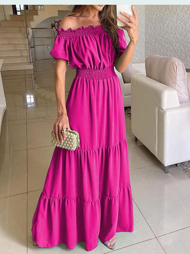 Summer Solid Boho Dress Women Fashion Elegant Beach Party Dress BENNYS 