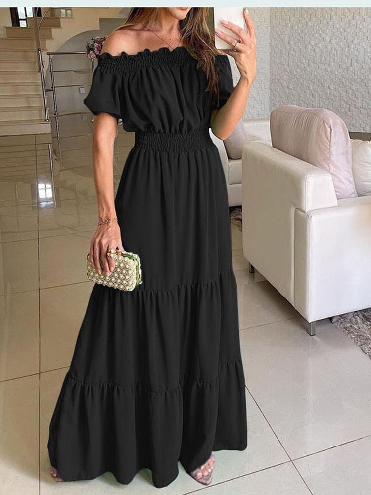 Summer Solid Boho Dress Women Fashion Elegant Beach Party Dress BENNYS 