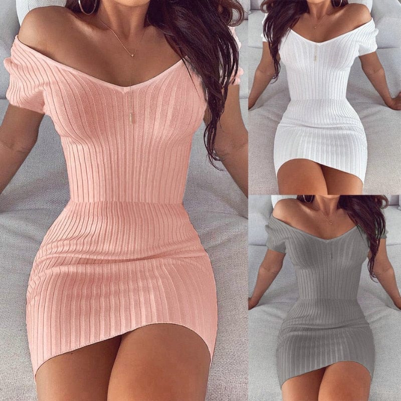 Summer Solid Color Pencil Dress Patchwork Design V-Neck Short Dress BENNYS 