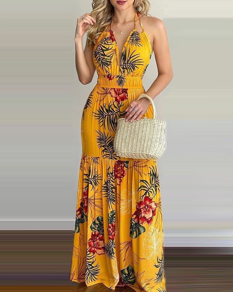 Boho print hot sale halter dress