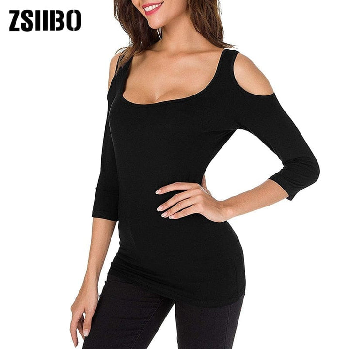 Summer Trends Women's Open Cold Shoulder Stretch Long Sleeve Tee Shirt BENNYS 