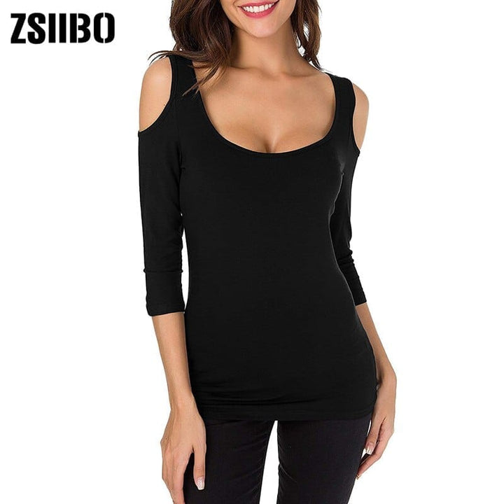 Summer Trends Women's Open Cold Shoulder Stretch Long Sleeve Tee Shirt BENNYS 