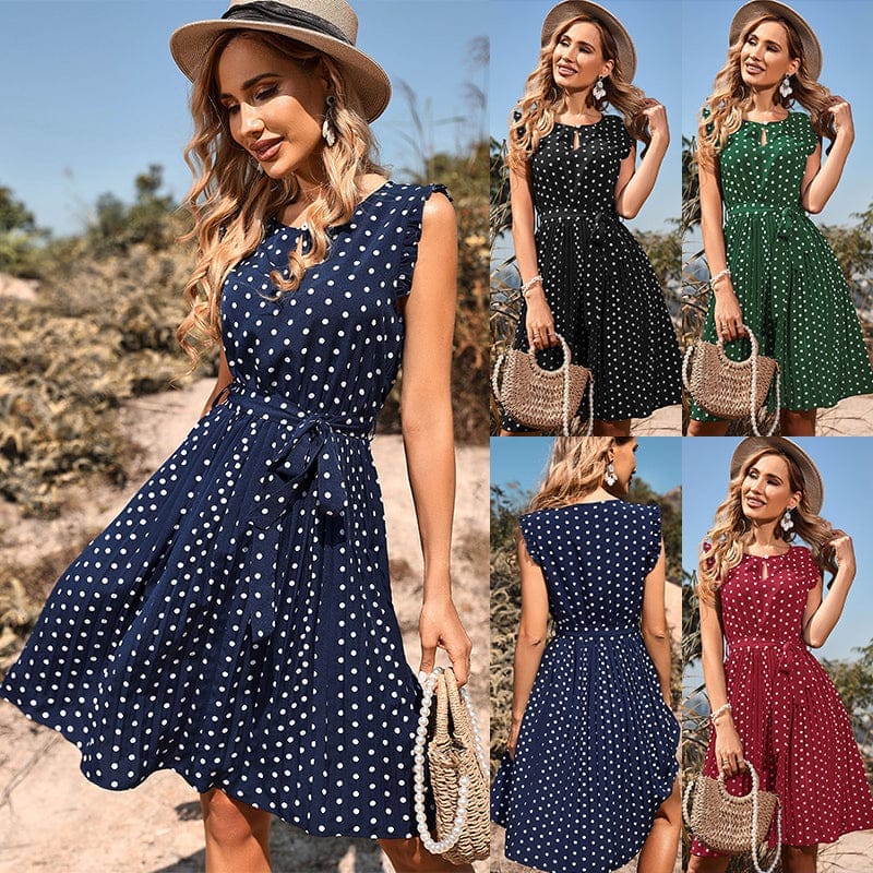 Summer Women Elegant Sleeveless Pleated Casual Polka Dot Dress BENNYS 