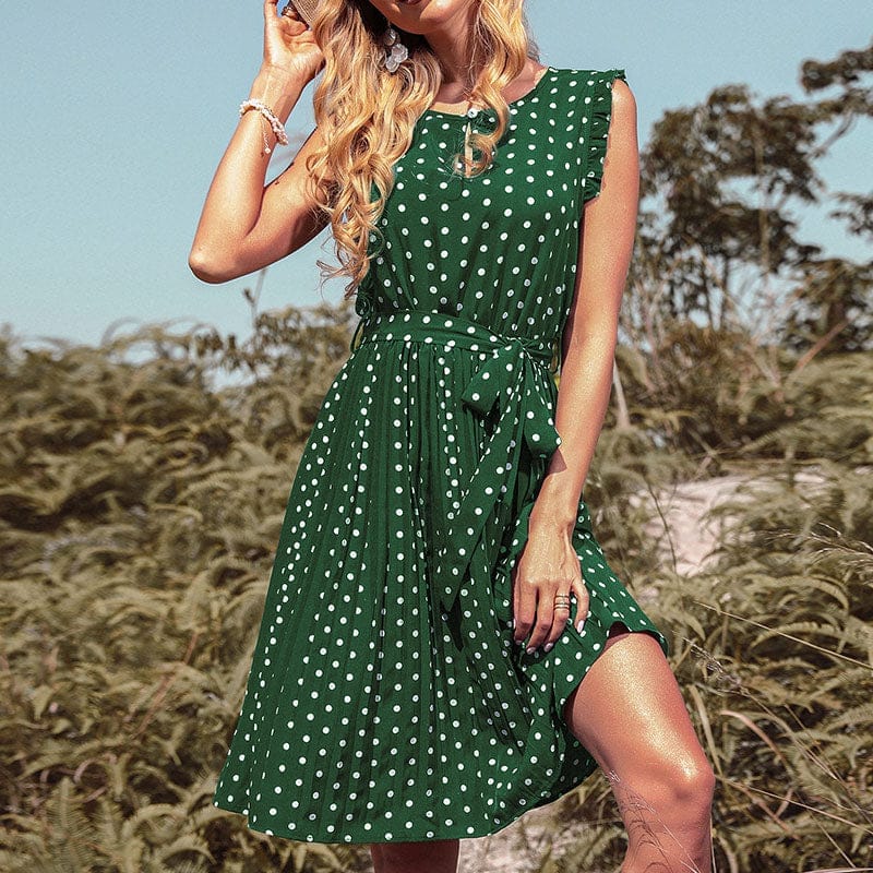 Summer Women Elegant Sleeveless Pleated Casual Polka Dot Dress BENNYS 