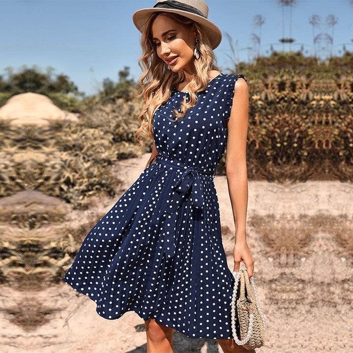 Summer Women Elegant Sleeveless Pleated Casual Polka Dot Dress BENNYS 