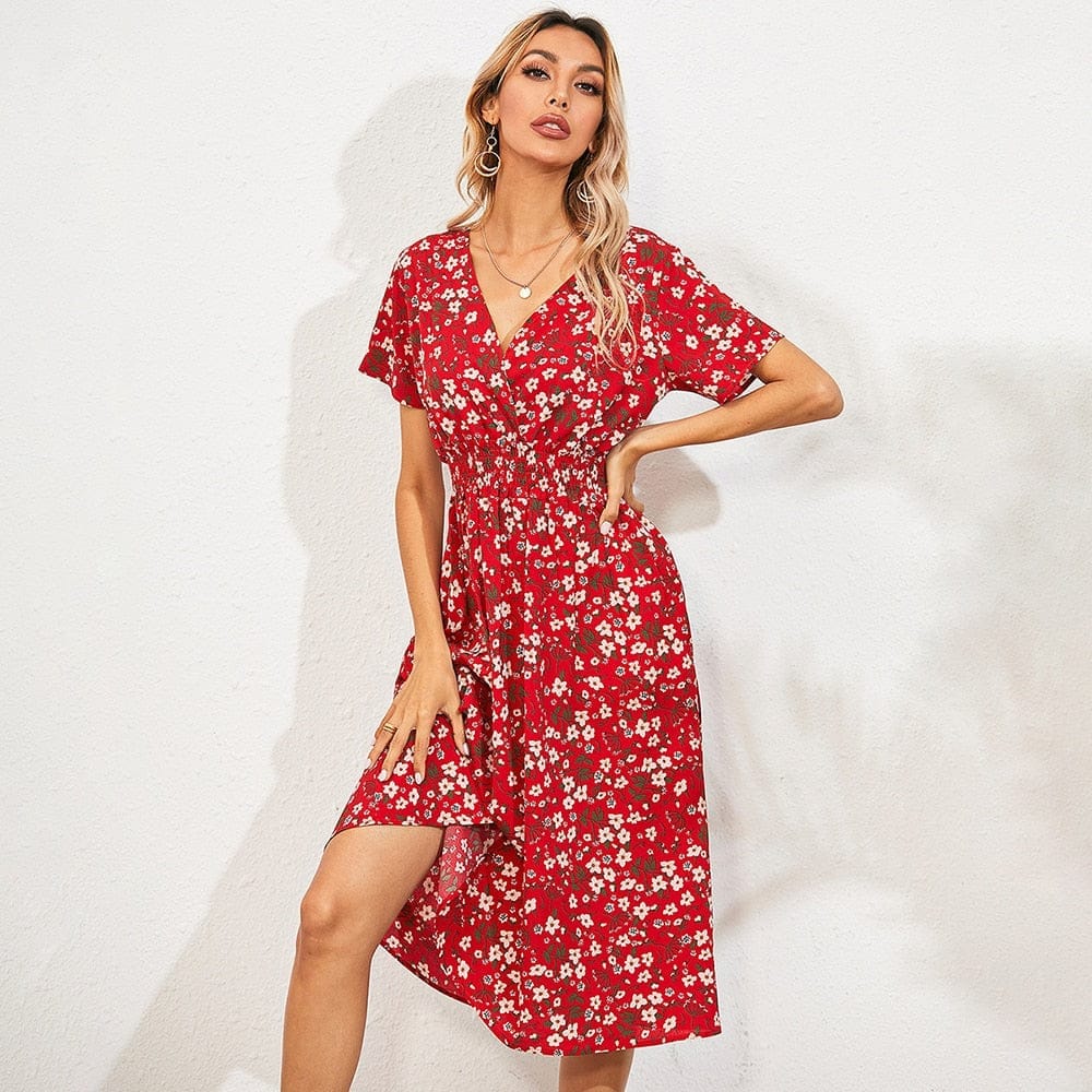 Summer Women Floral Dress Casual Print Beach Short Sleeve Sundress BENNYS 