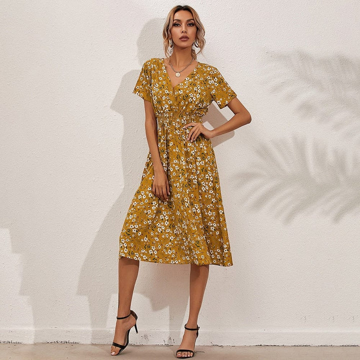 Summer Women Floral Dress Casual Print Beach Short Sleeve Sundress BENNYS 