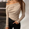 Summer long sleeve  female tops Sexy asymmetric slim solid tops for ladies BENNYS 