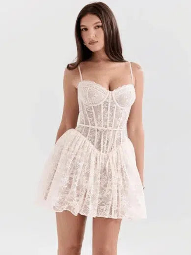 Summer Vintage Lace Mini Dress-Dresses-Bennys Beauty World