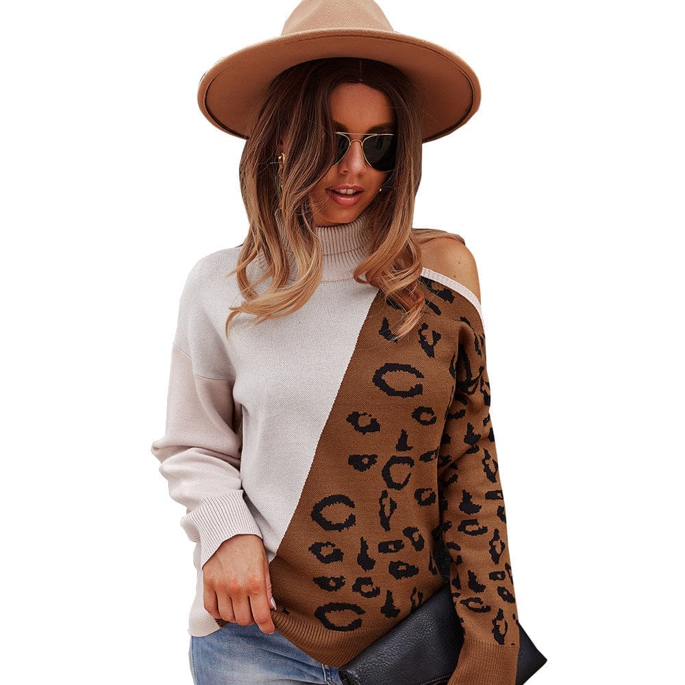 Sweater Leopard Pattern Stitching Top Waistcoat Long Sleeve Women BENNYS 