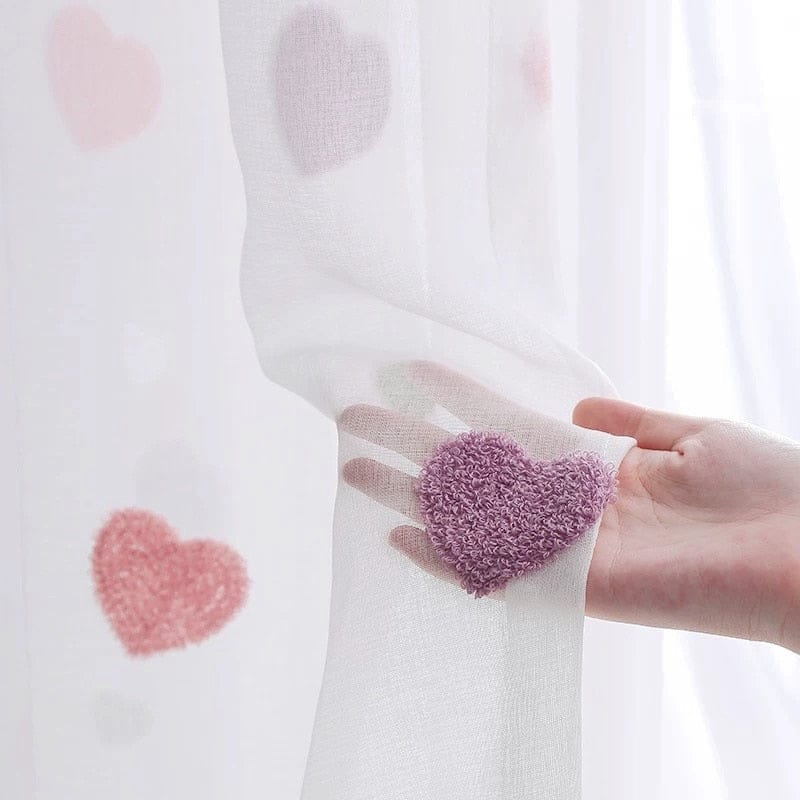 Sweet Pink Heart Voile Curtain For Kids Bedroom BENNYS 