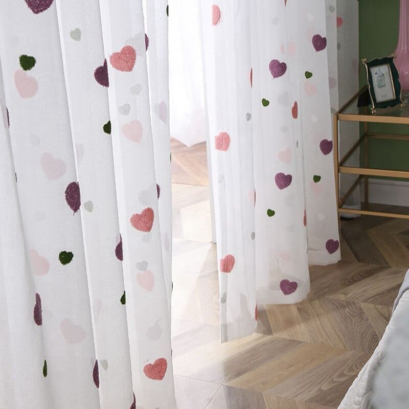 Sweet Pink Heart Voile Curtain For Kids Bedroom BENNYS 