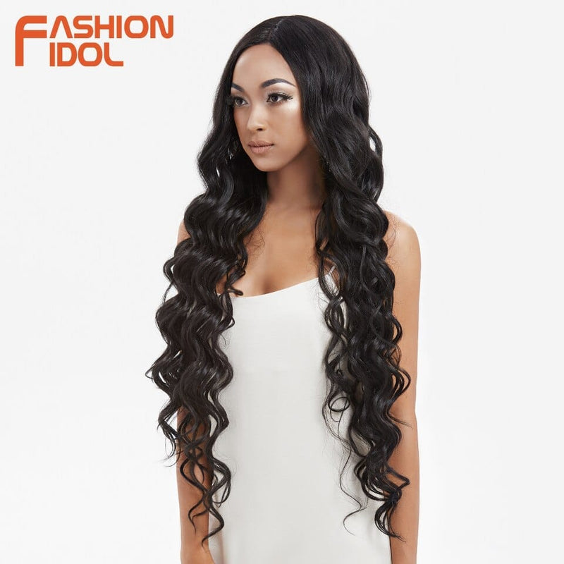 Synthetic Lace Front Wig Natural Hair Wig Black 42Inch Deep Wave BENNYS 