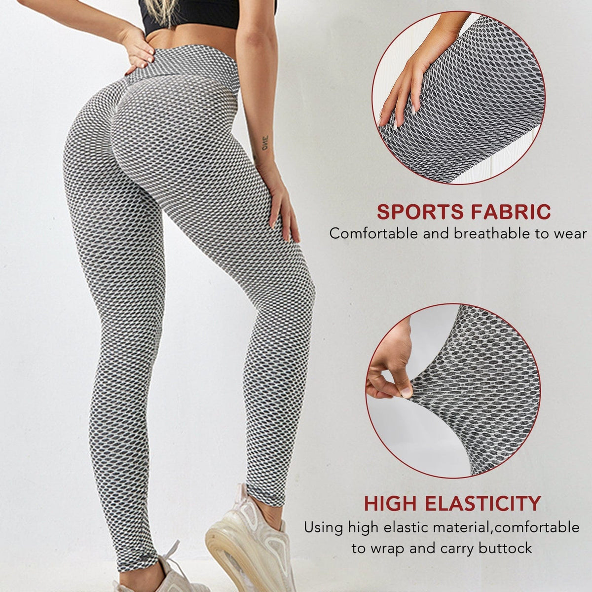 Women High Waist Yoga Pants Butt Lift Tik Tok Leggings Push Up Ruched  Sports Gym