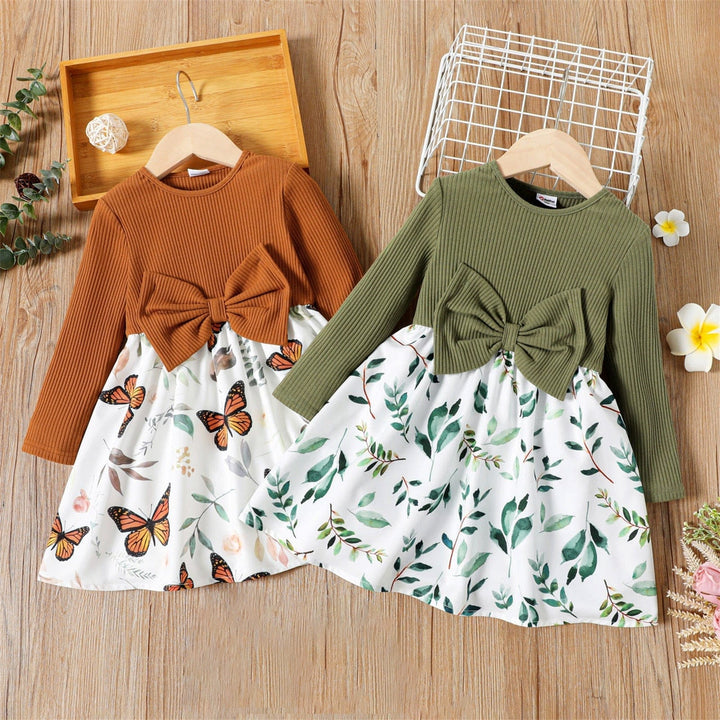 Toddler Girl Dress Floral Bowknot Design Long-sleeve Dress for Girl BENNYS 