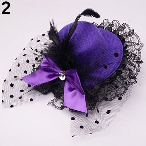 Top Hat Cap Bowknot Décor Lace Fascinator Hair Clip Costume Accessory BENNYS 