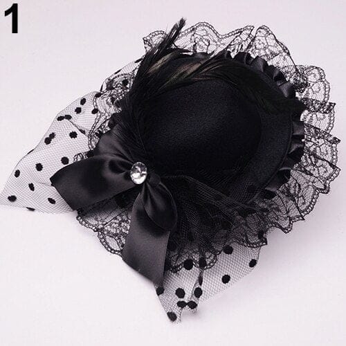 Top Hat Cap Bowknot Décor Lace Fascinator Hair Clip Costume Accessory BENNYS 