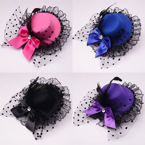 Top Hat Cap Bowknot Décor Lace Fascinator Hair Clip Costume Accessory BENNYS 