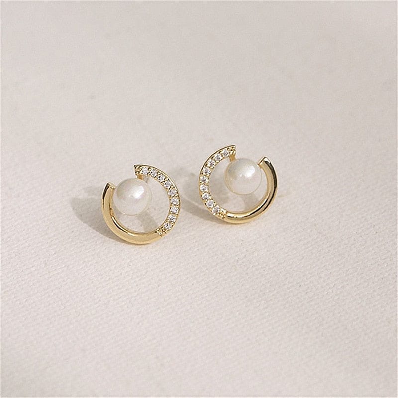 Trendy Round Exquisite Pearl Round C-shaped Simple Stud Earrings For Women BENNYS 