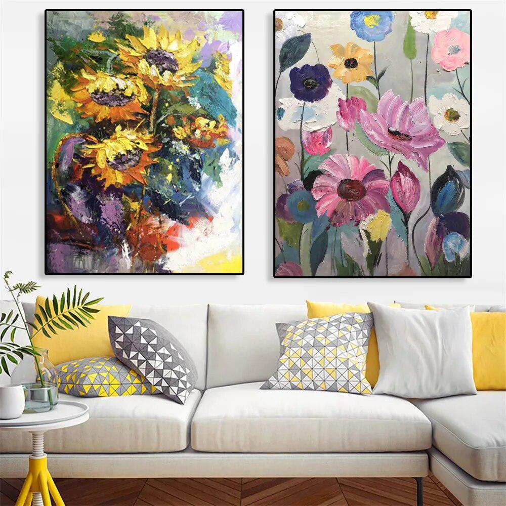 Large Abstract Flower Canvas Painting Modern Floral Prints Poster Wall Art Picture for Living Room Home Bedroom Decor Classroom-Arlik interiors