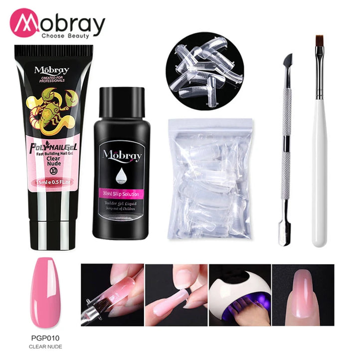 Mobray Poly Nail Gel Kit Finger Extension UV Gel LED Lamp for Manicure Nail Art Set