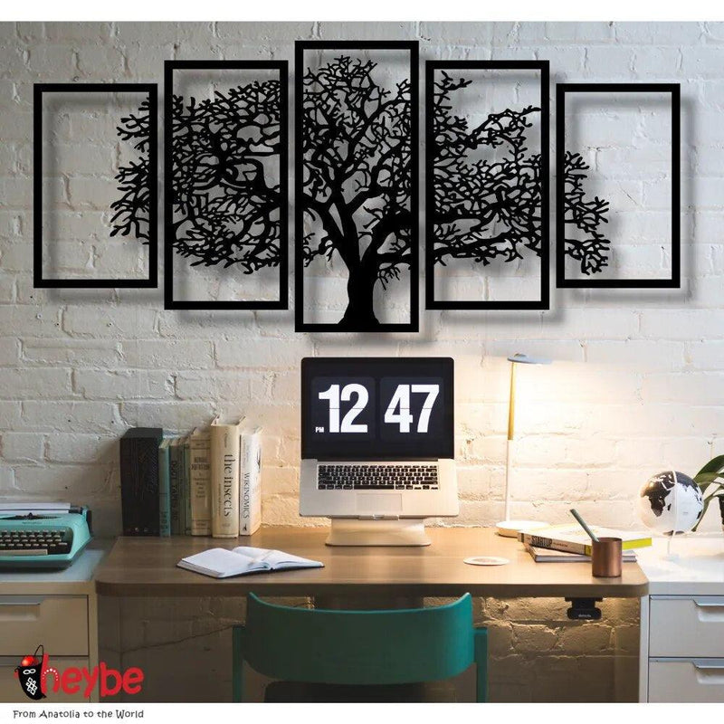 Wooden Wall Art Sycamore Tree Decor 5 Pieces Black Color Modern Nature Home Office Living Room Bedroom Kitchen New Quality Gift Ideas 3D Creative Stylish Decorative 2021 Modern Ornament Beautiful Cute Picture Souvenir-Arlik interiors