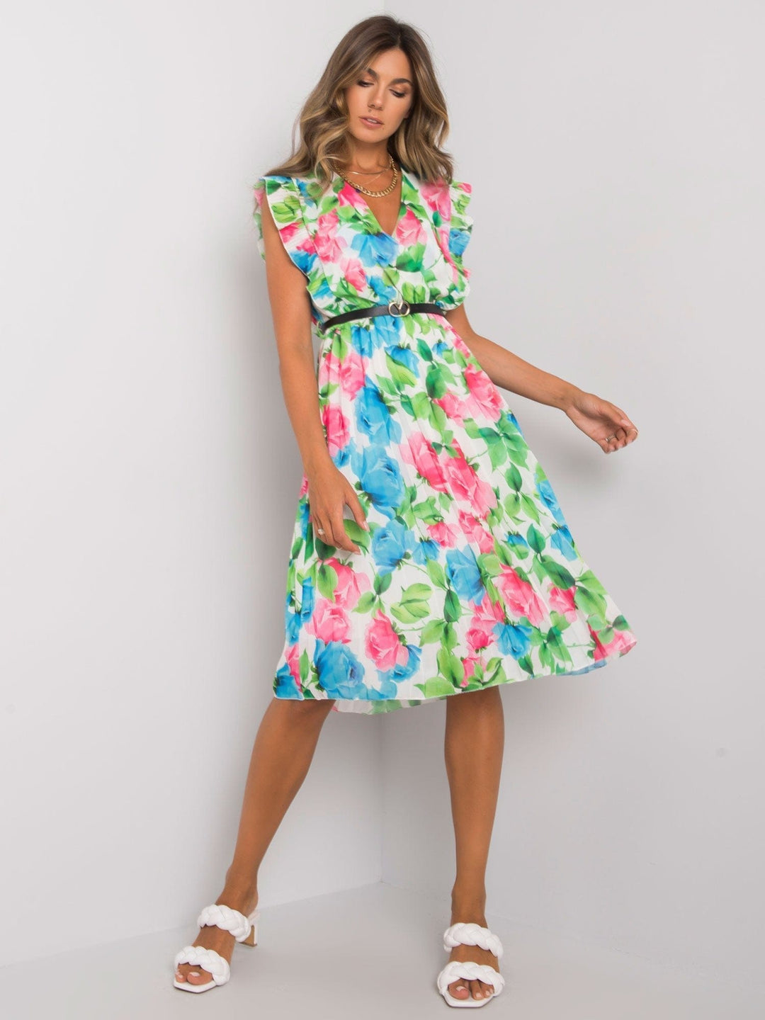 V-Neck Ruffle Sleeveless Flower Dress Women's BENNYS 