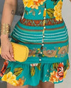 V-neck Bottoned Design Print Dress BENNYS 