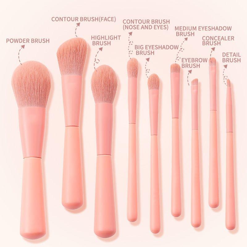 Vegan Synthetic Hair 9pcs Full Pink Travel Makeup Brush With Case BENNYS 
