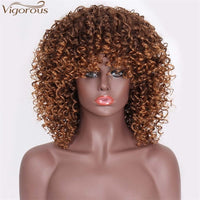 Vigorous natural ombre blonde afro kinky curly short bob synthetic hair blend wigs BENNYS 