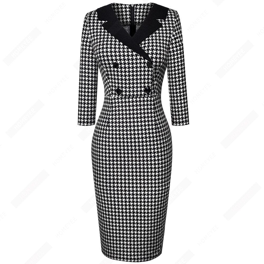 Vintage Classic  Charming Fashion Chic Button V Neck Pencil Dress BENNYS 