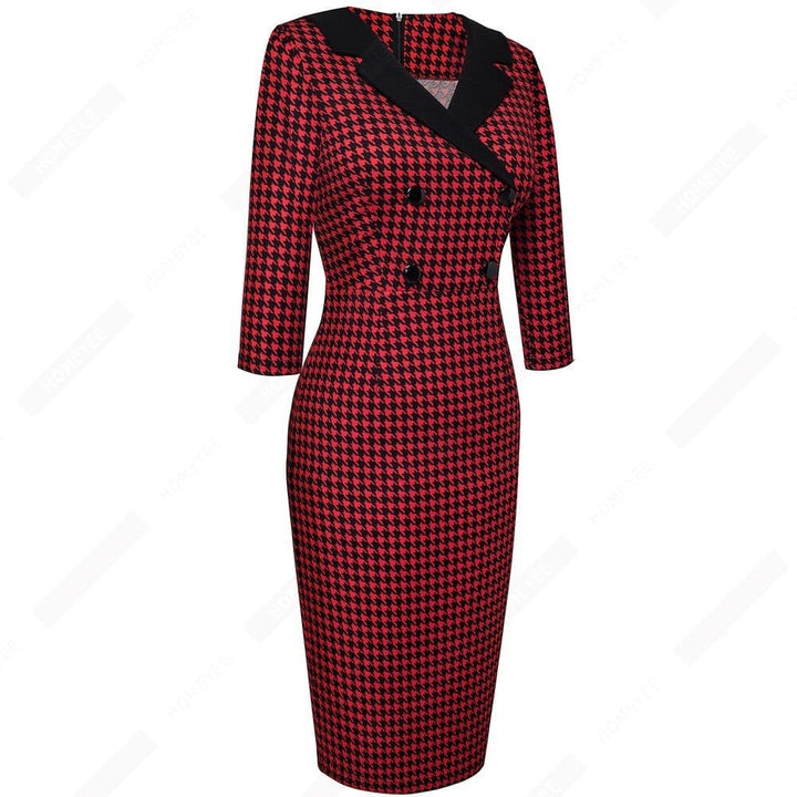 Vintage Classic  Charming Fashion Chic Button V Neck Pencil Dress BENNYS 