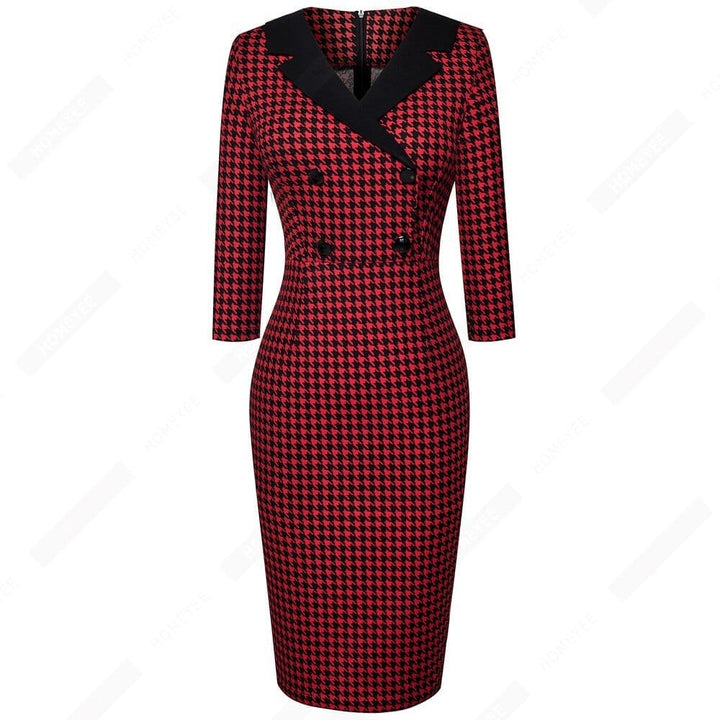 Vintage Classic  Charming Fashion Chic Button V Neck Pencil Dress BENNYS 