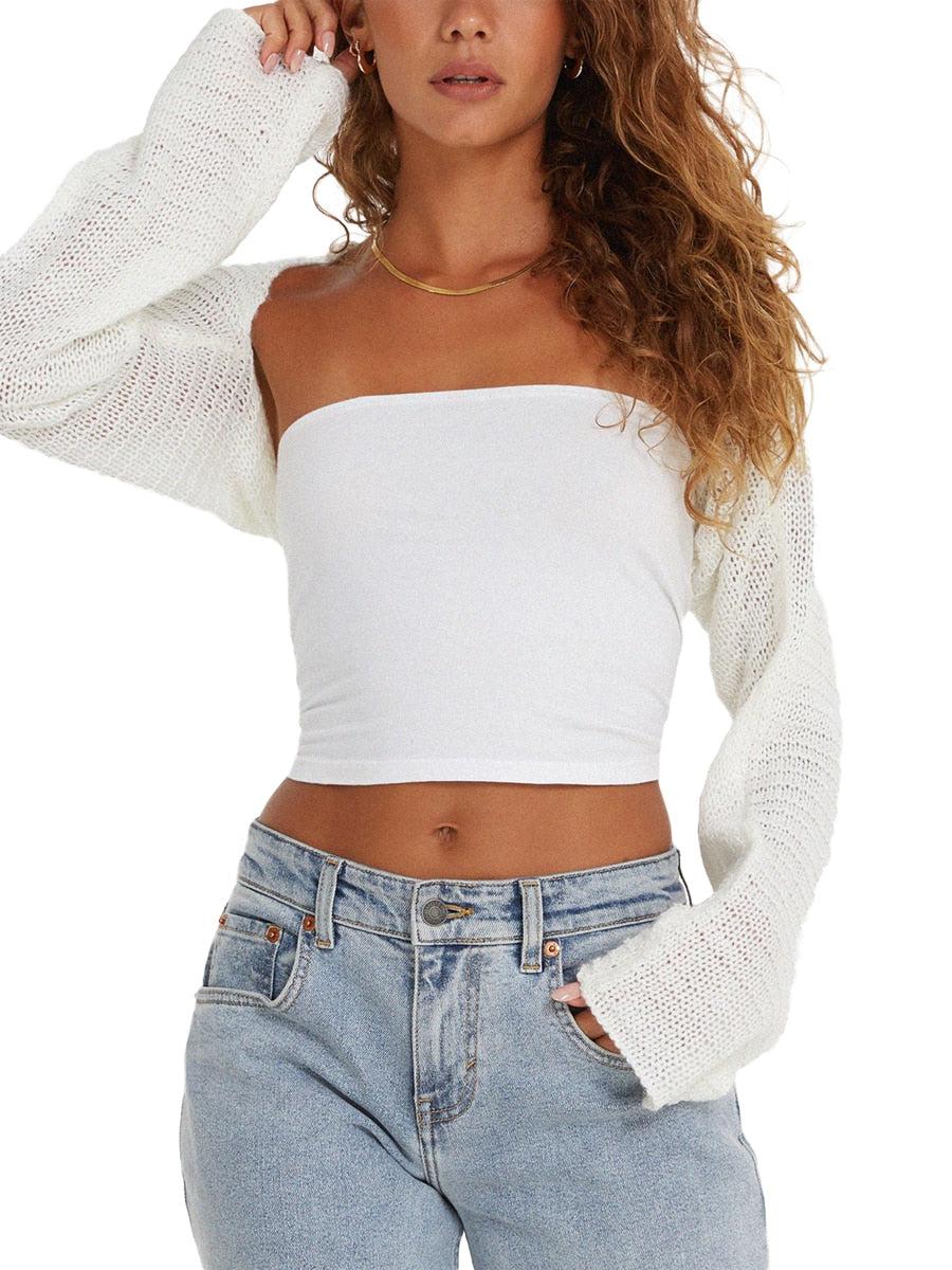 Vintage Crochet Long Sleeve Crop Tops BENNYS 