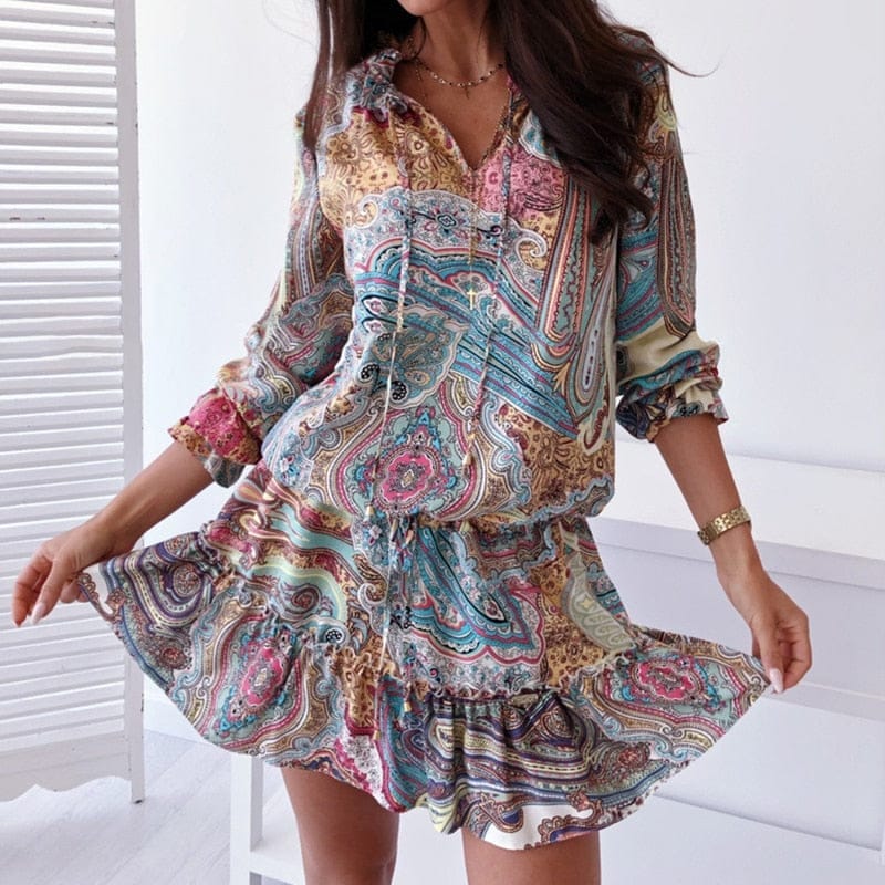 Vintage Print Mini Dress for Women BENNYS 