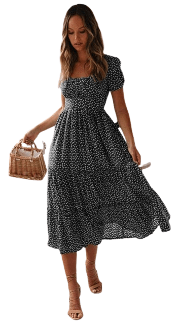 Vintage Print Puff Sleeve summer Beach Sweet Dresses BENNYS 