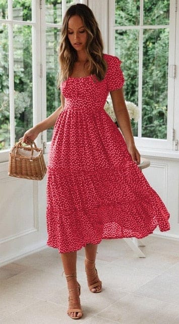 Vintage Print Puff Sleeve summer Beach Sweet Dresses BENNYS 